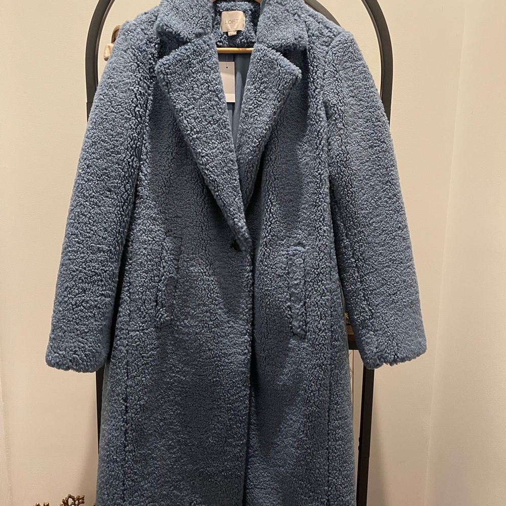 NWT Loft Women's Blue Teddy Coat